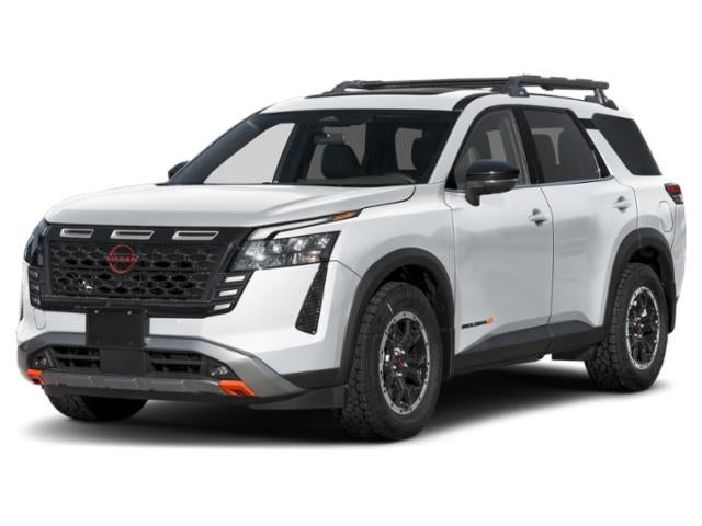 2026 Nissan Pathfinder Rock Creek in Everest White Pearl Tricoat — front three-quarter view